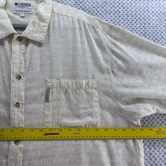 Columbia Shirt Mens XL Yellow Cotton Surfboard Print Button Front Short Sleeve - Picture 12 of 12
